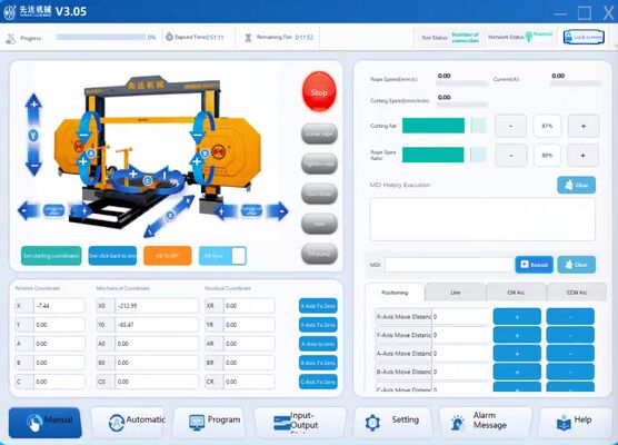 Akıllı CNC Elmas Tel Testere Taş Kesme Makinesi Rulman Dört Mil Bağlantısı Yüksek Stabilite Motoru Granit İçin Yüksek Güvenlik
