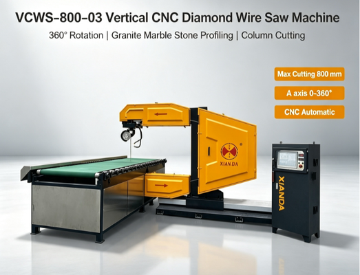 Granit Mermer Eğri Kesim İçin 360° Dönerli Dikey CNC Elmas Tel Testere Makinesi | 7.5-15 kW Motor Gücü ve 3+3 Ton Tezgah Yükü